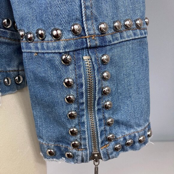Fernanda Farah Snake Patch Denim Crop Moto Jacket Embroidered Studded Medium - Picture 8 of 14
